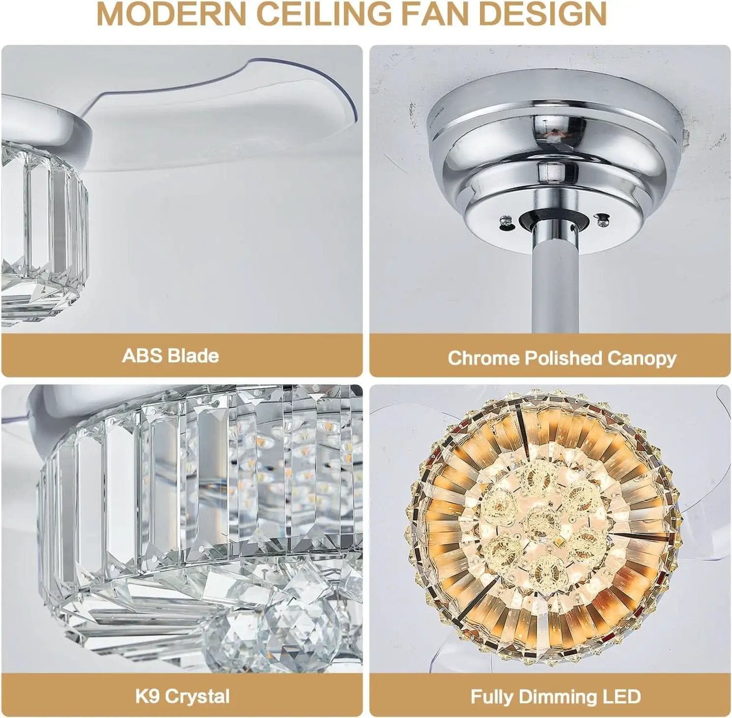 30 Inch Crystal Chandelier Ceiling Fan With Retractable Blades from PriceLows™