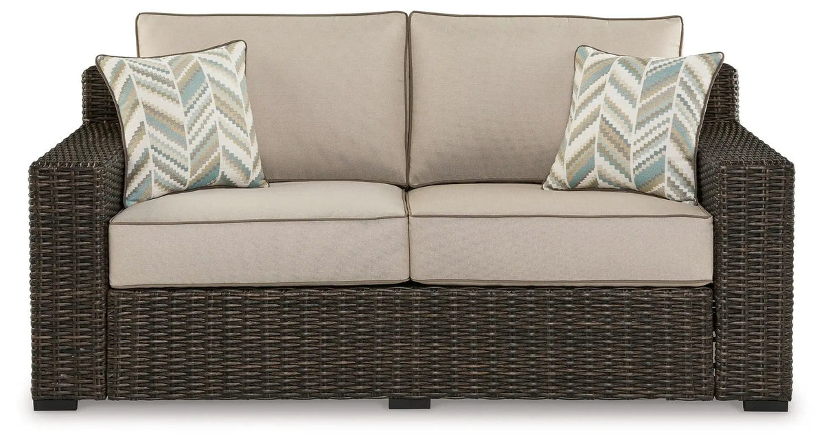 Coastline Bay Loveseat With Cushion | 71 x 36 x 36 in | Polyester & Fabric | Brown