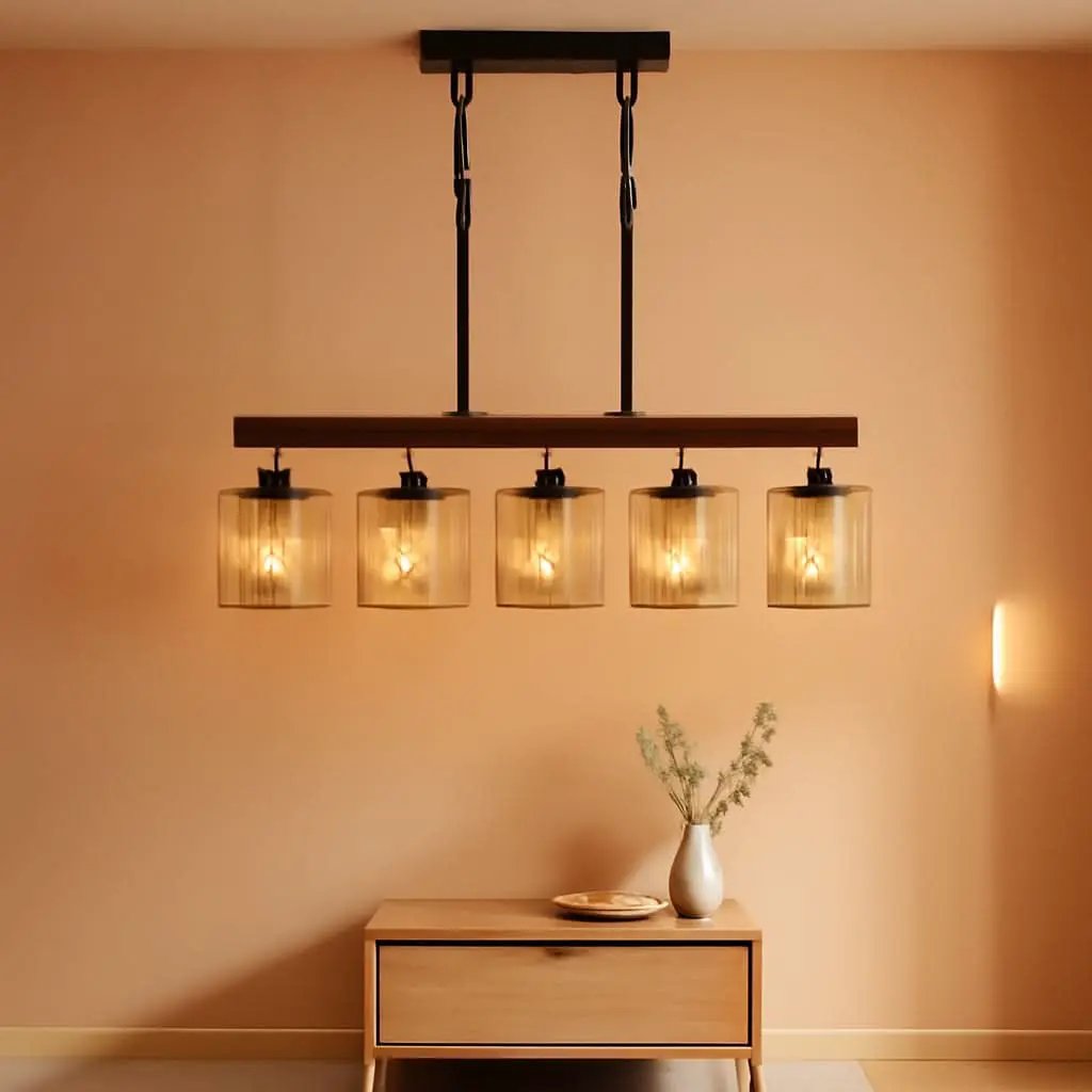 Rattan Farmhouse 5 Light Linear Chandelier Black Lighting from PriceLows™
