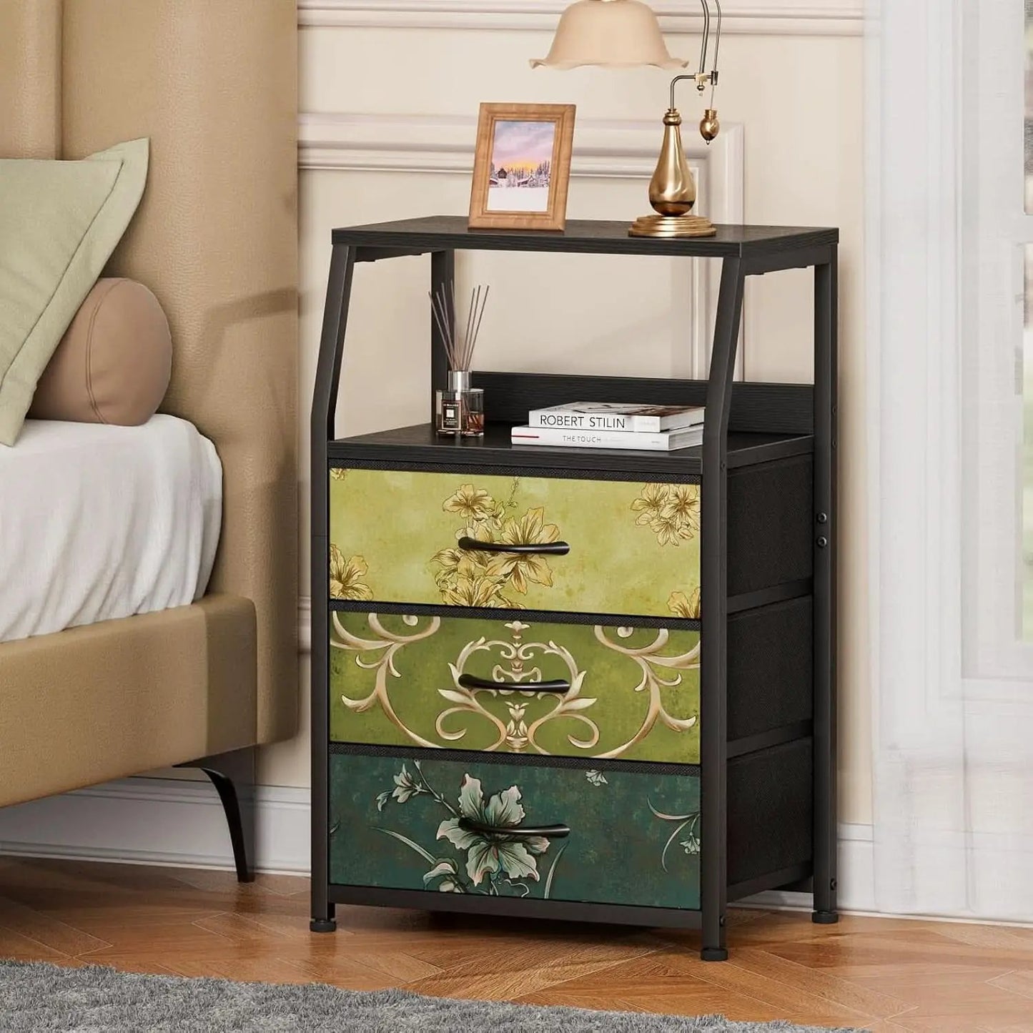Retro Nightstand With 3 Drawers And 2 Tier Shelf Storage from PriceLows™
