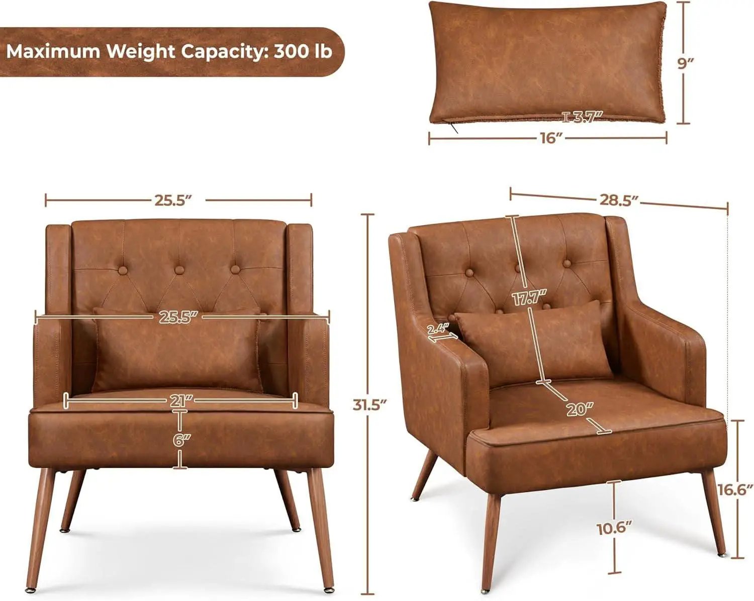 Two Brown Leatherette Mid Century Accent Chairs Set from PriceLows™