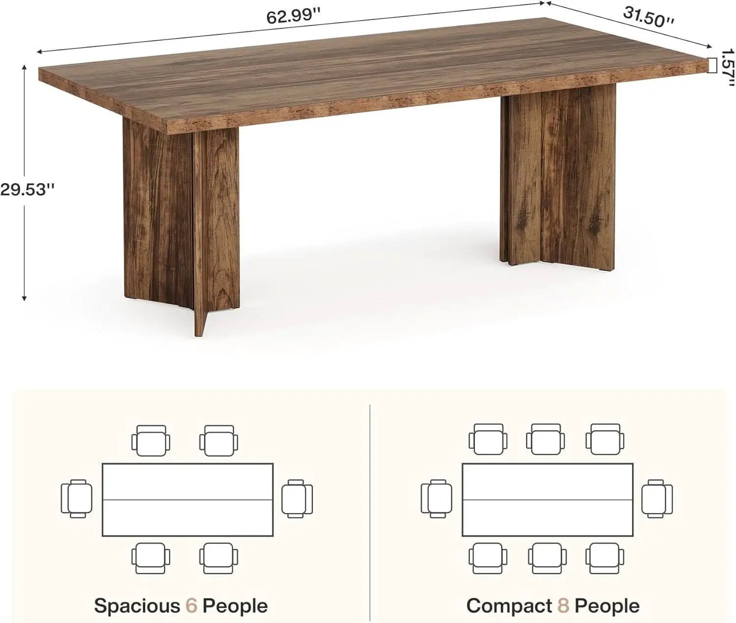 63 Inch Farmhouse Dining Table Vintage Brown Elegant from PriceLows™