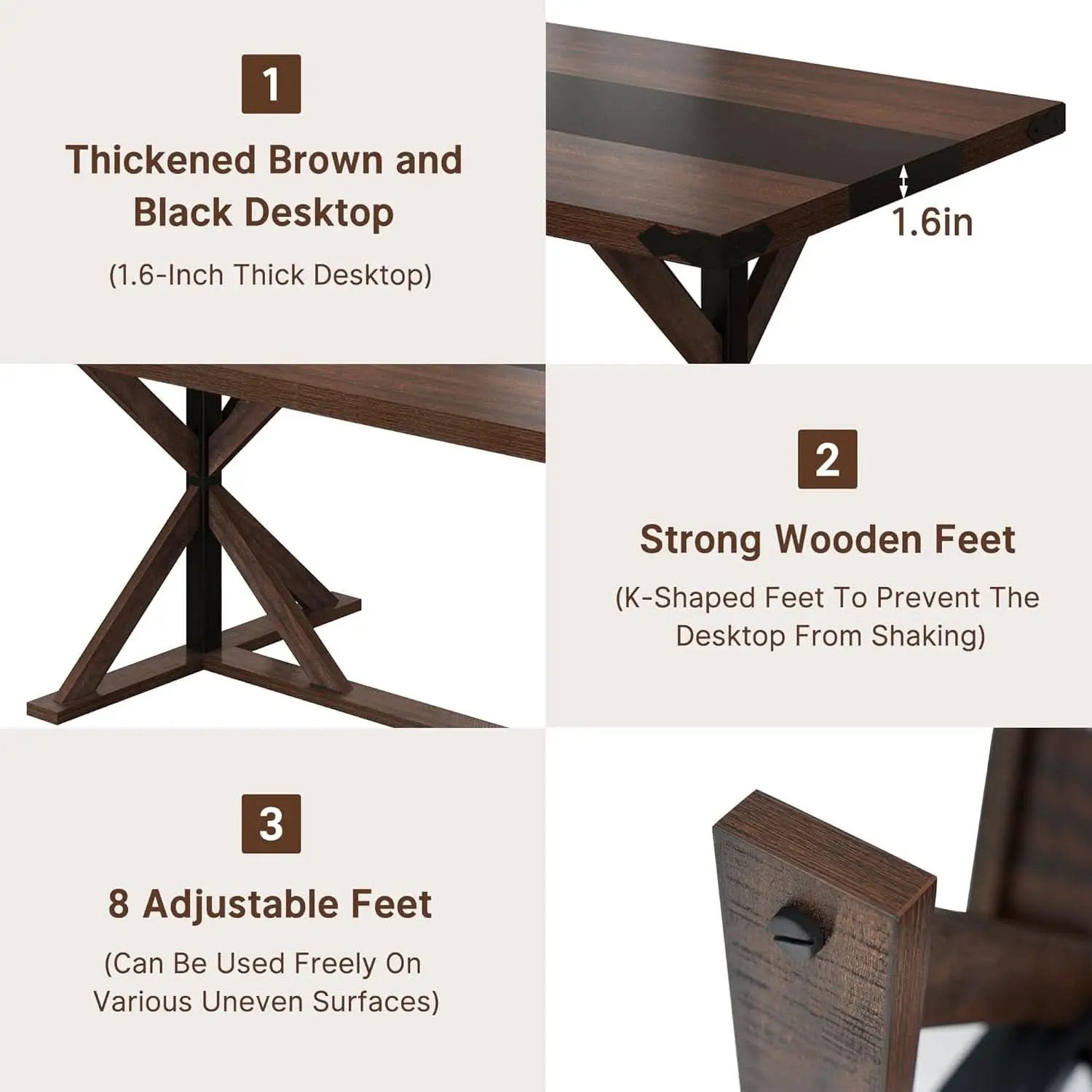 71 Inch Farmhouse Dining Table Waterproof Wood Grain Top from PriceLows™