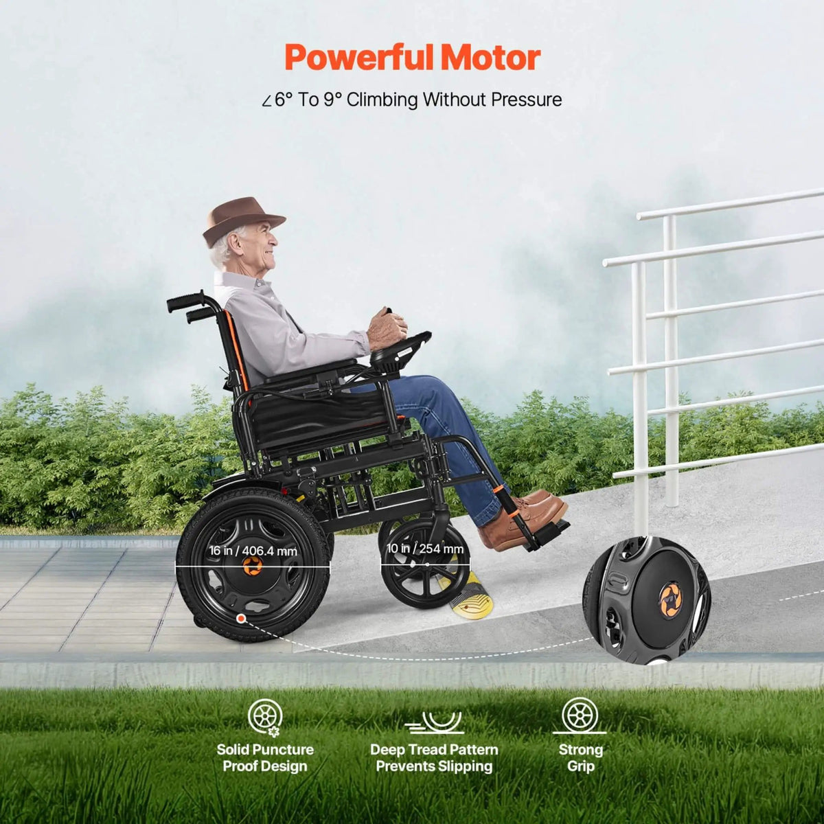 Foldable Electric Wheelchair | Lightweight Frame | One-Button Folding | 16 Inch Solid Tires