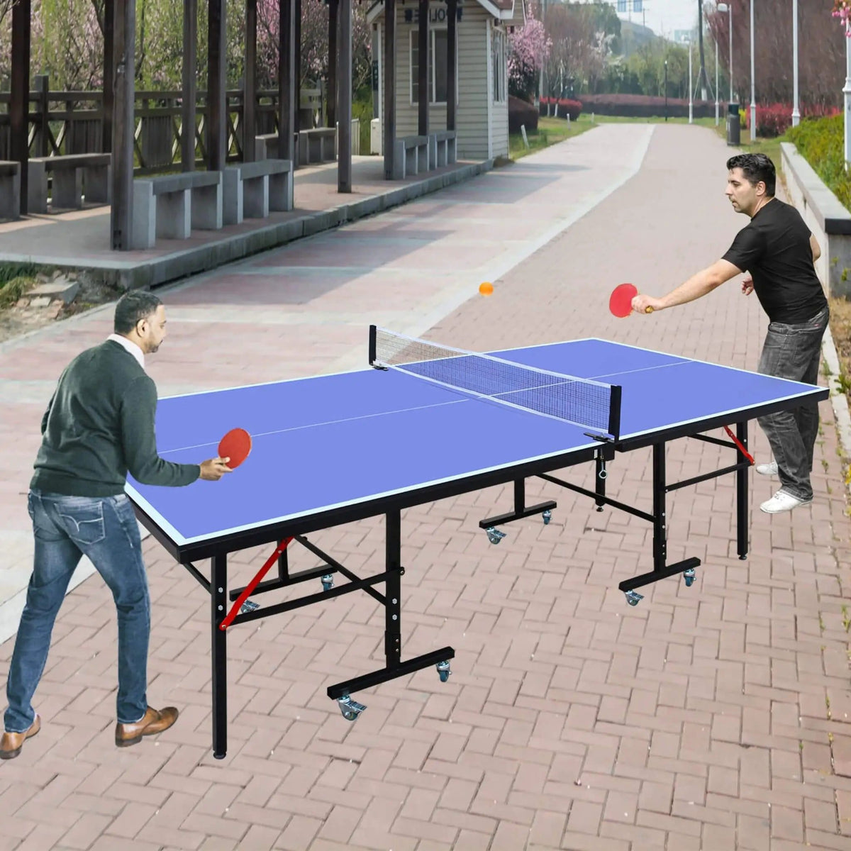 8FT Foldable Midsize Table Tennis Table Set With Paddles, Balls, And Net | 8 ft | Steel | Dining Room
