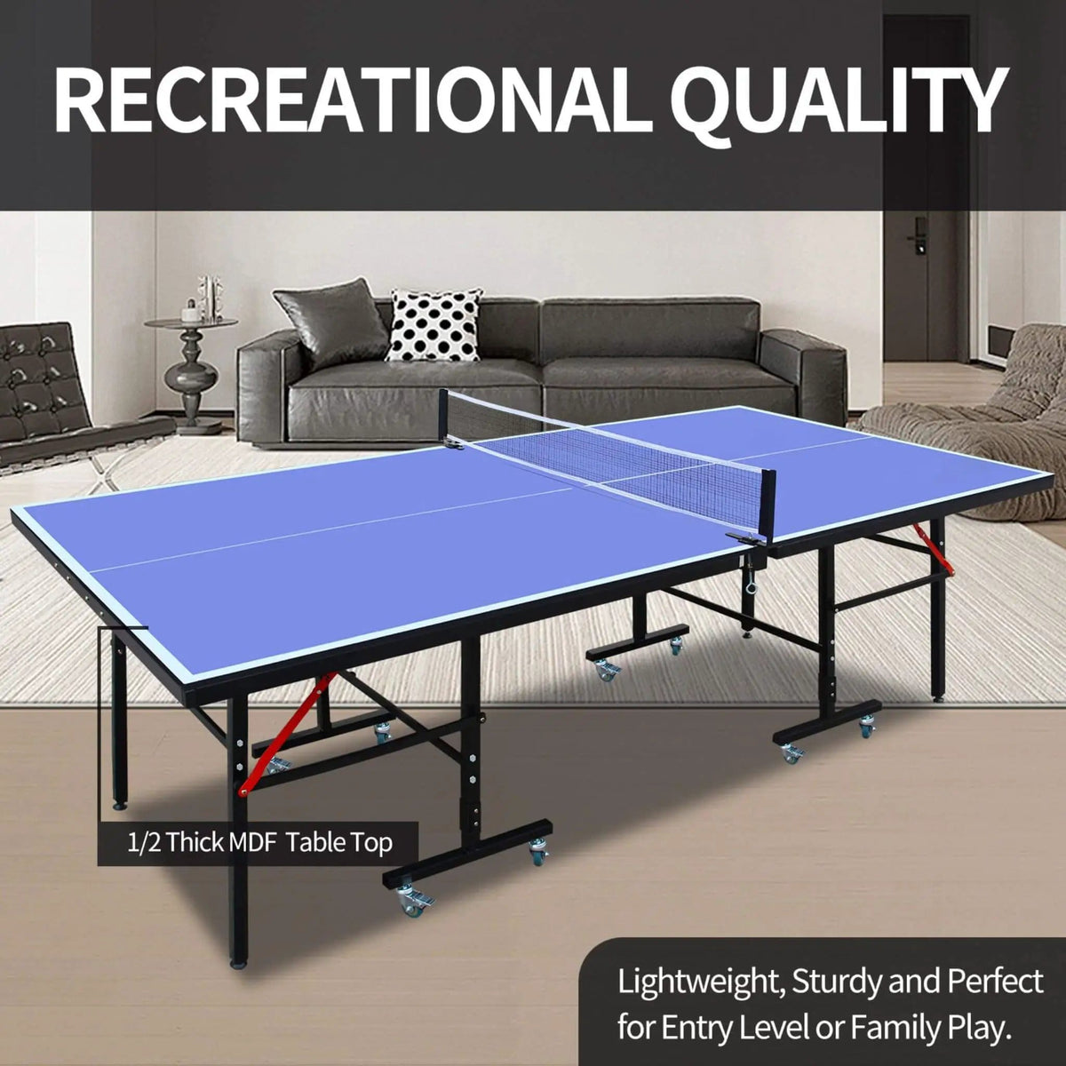 8FT Foldable Midsize Table Tennis Table Set With Paddles, Balls, And Net | 8 ft | Steel | Dining Room