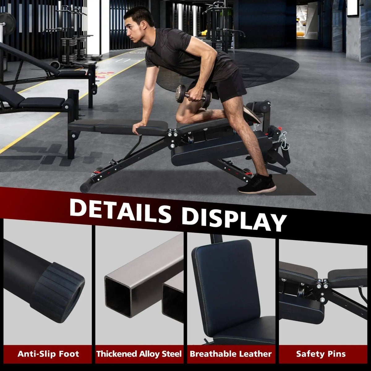 Foldable Multi Functional Weight Bench For Full Body Workouts With Resistance Bands | Steel | Exercise Machine | Home