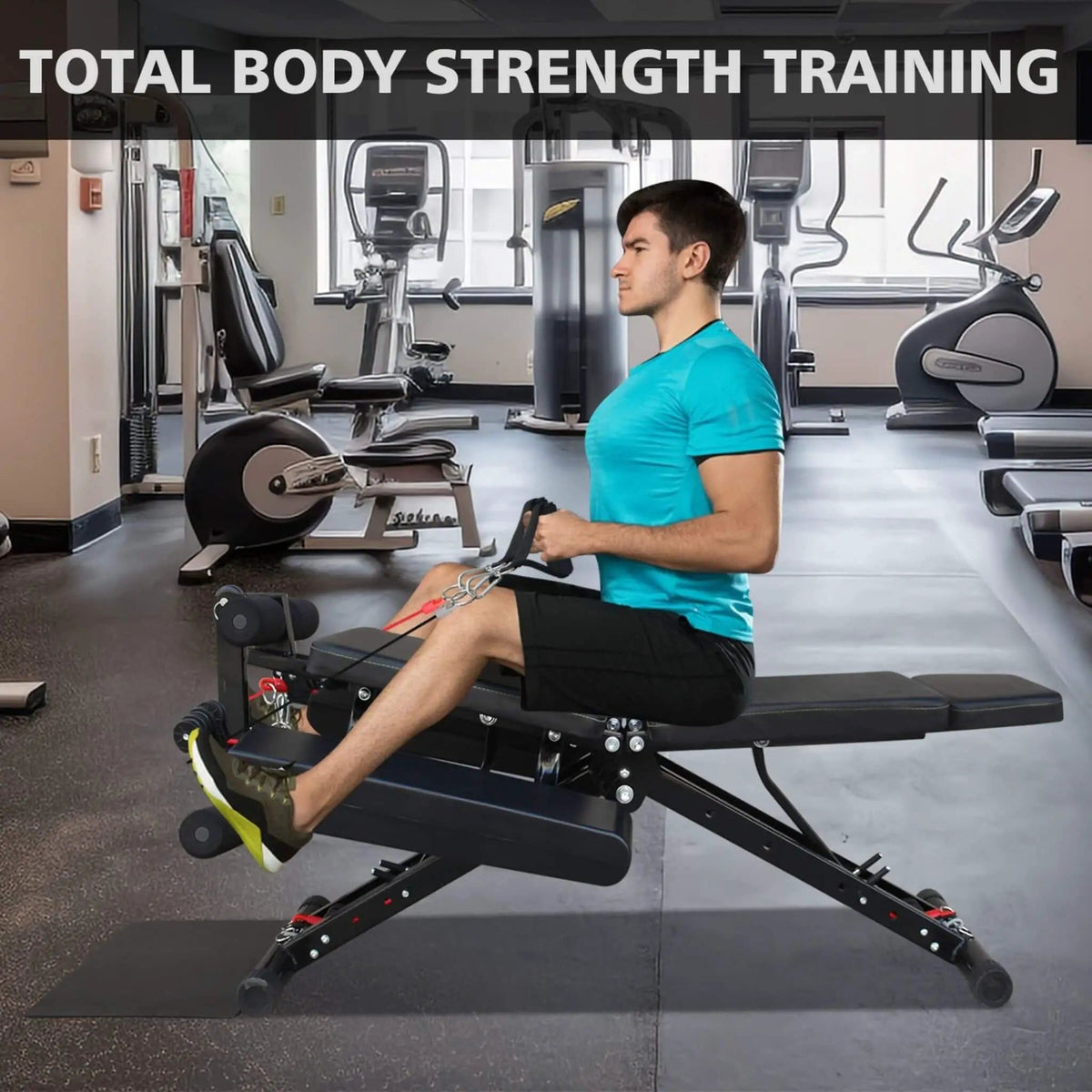 Foldable Multi Functional Weight Bench For Full Body Workouts With Resistance Bands | Steel | Exercise Machine | Home