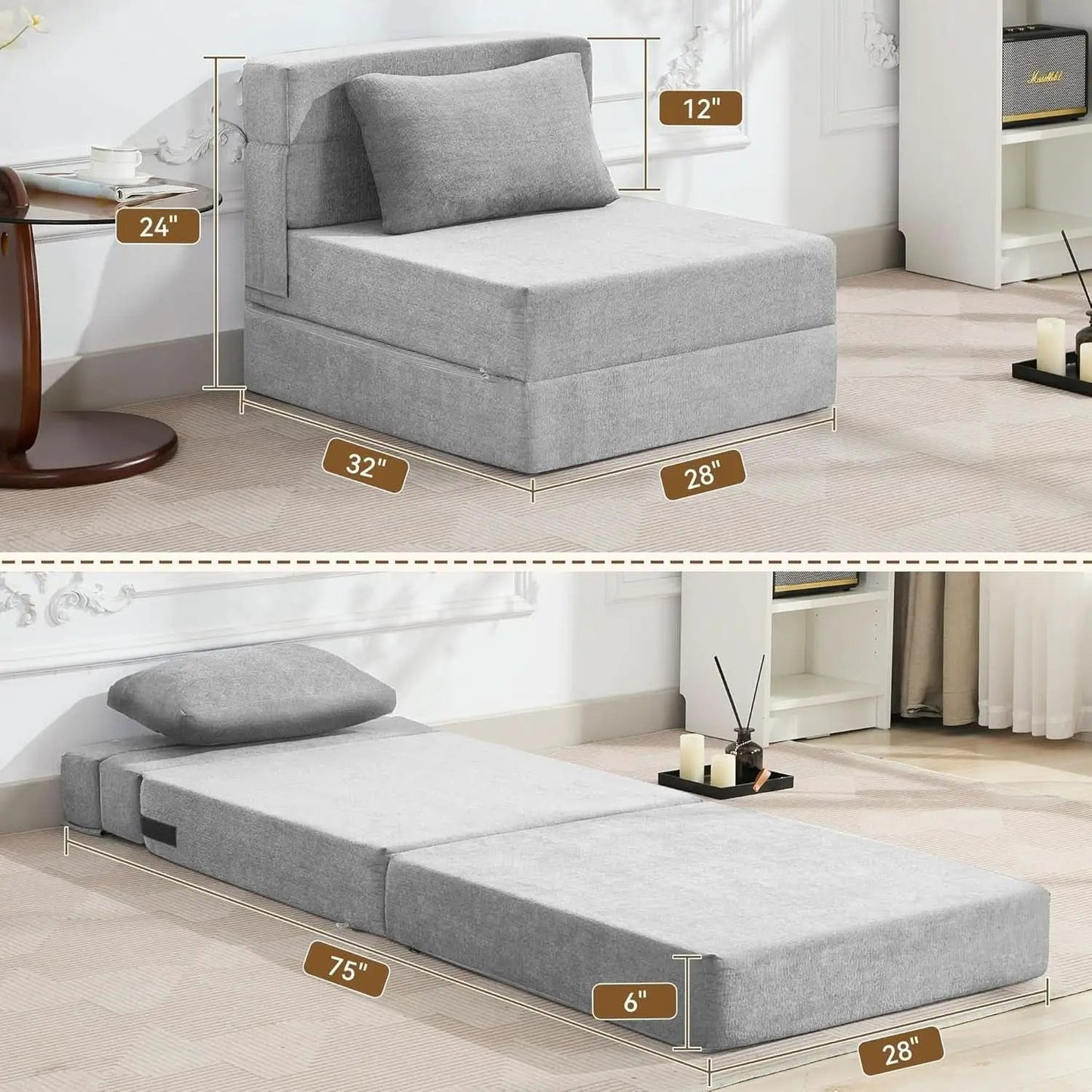 Folding Sofa Bed Convertible Couch with Memory Foam from PriceLows™