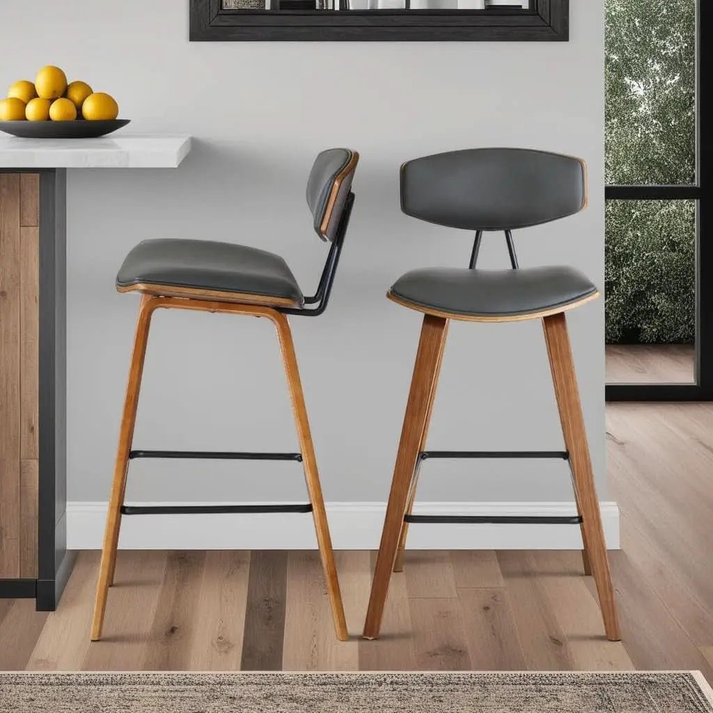 Fox Counter Height Grey Faux Leather Bar Stool Walnut Wood from PriceLows™