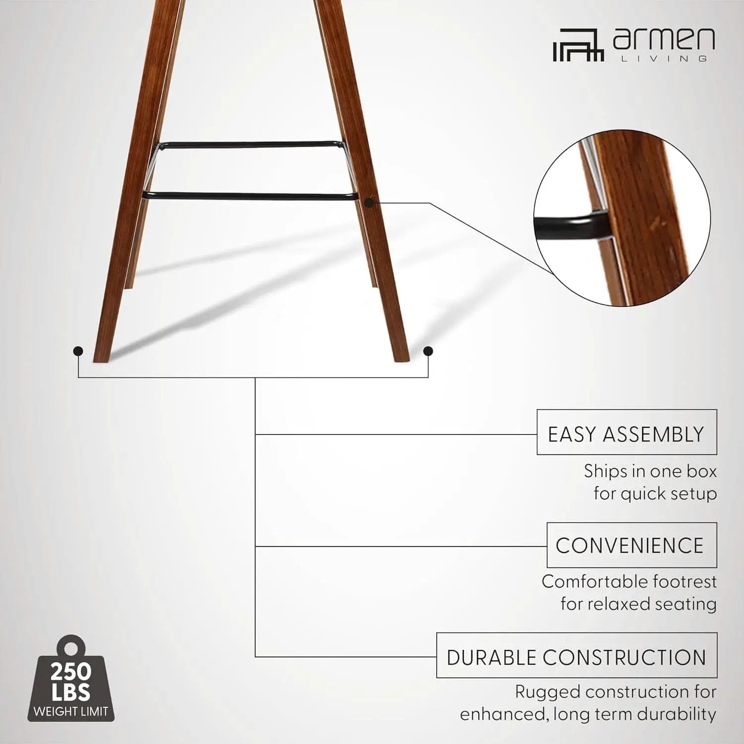 Fox Counter Height Grey Faux Leather Bar Stool Walnut Wood from PriceLows™