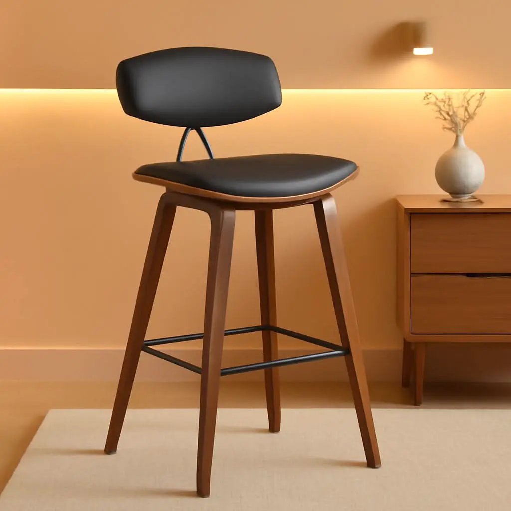 Fox Counter Height Grey Faux Leather Bar Stool Walnut Wood from PriceLows™