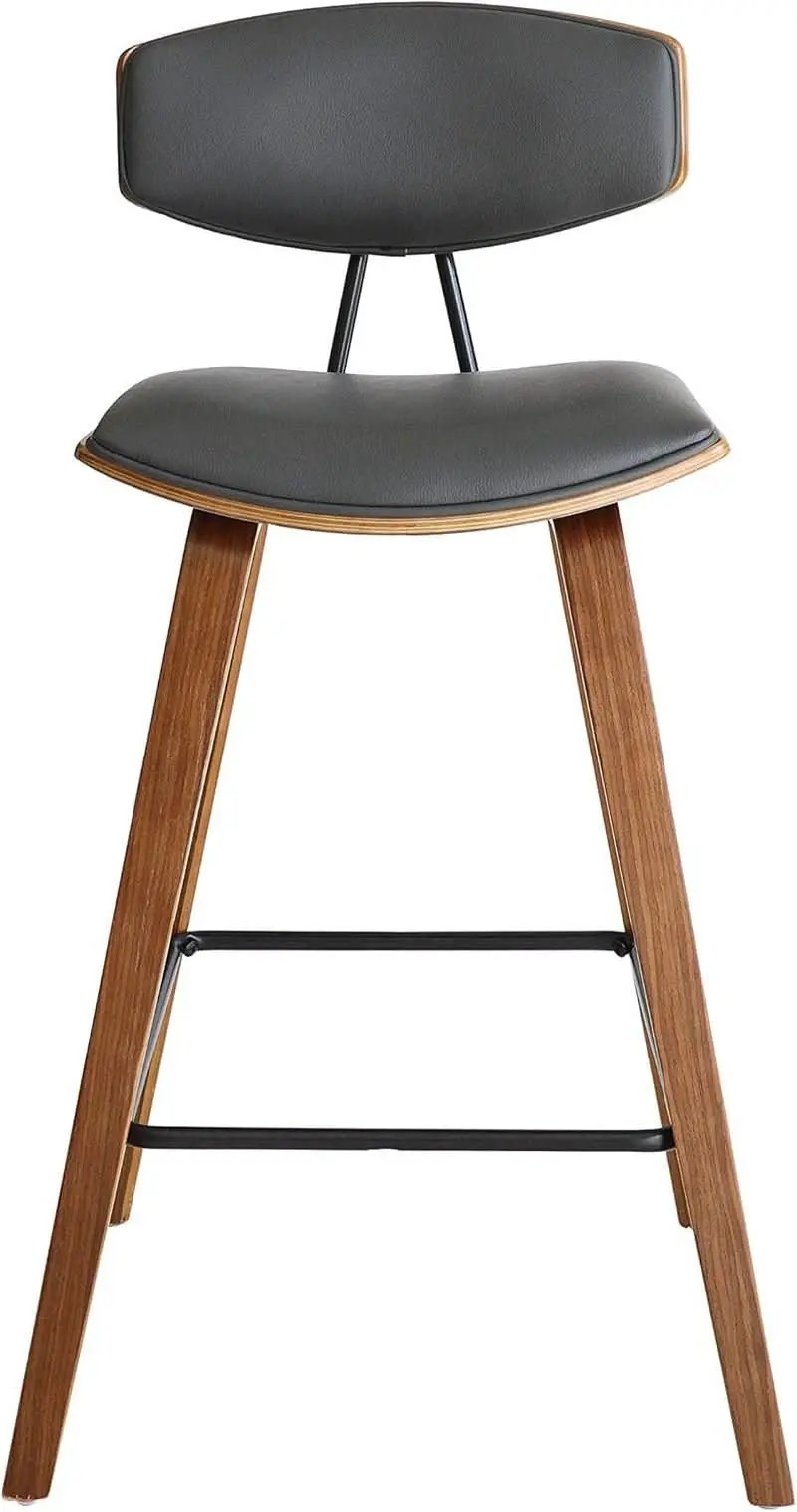 Fox Counter Height Grey Faux Leather Bar Stool Walnut Wood from PriceLows™