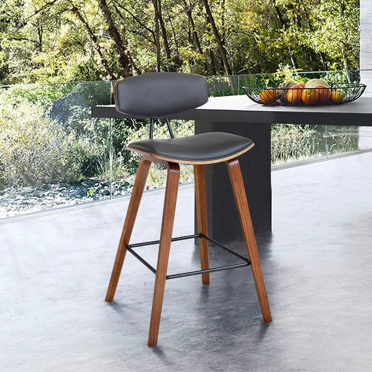Fox Counter Height Grey Faux Leather Bar Stool Walnut Wood from PriceLows™