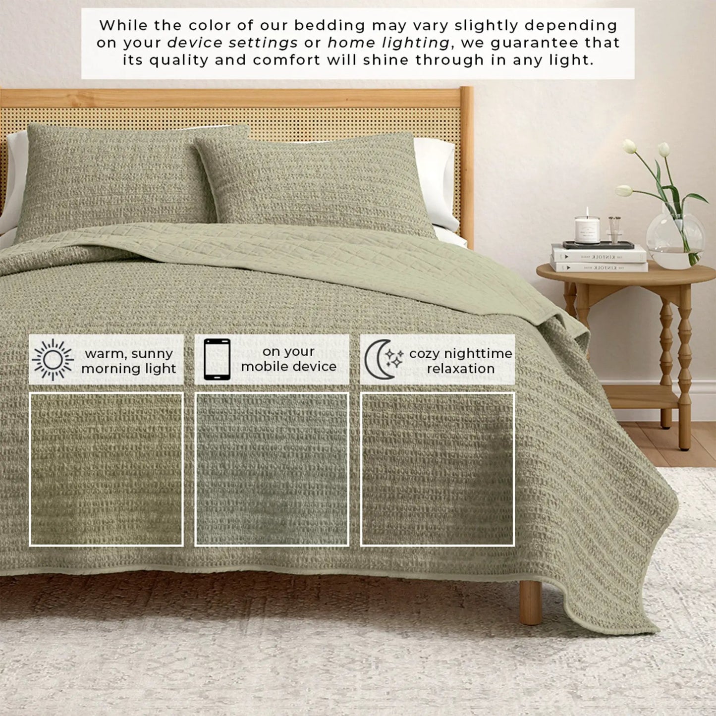 100% Cotton Honeycomb Waffle Garment Washed Quilt Set - Genevieve Collection from PriceLows™