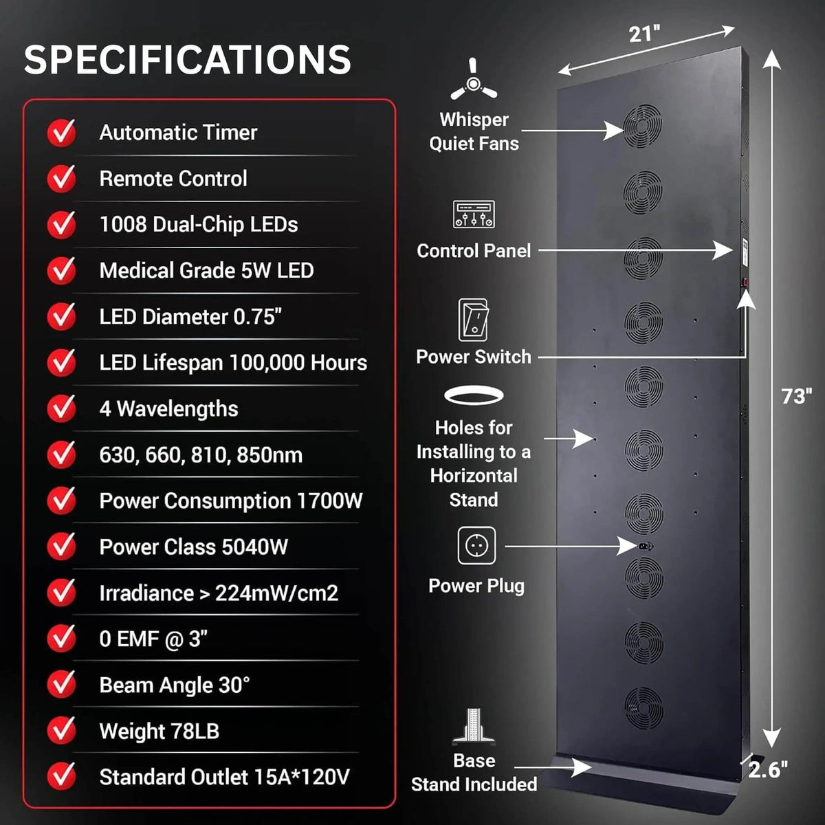 Full-Body Dual-Chip Clinical-Grade Red Light Therapy Panel | Home Use | Everyday Use | Home
