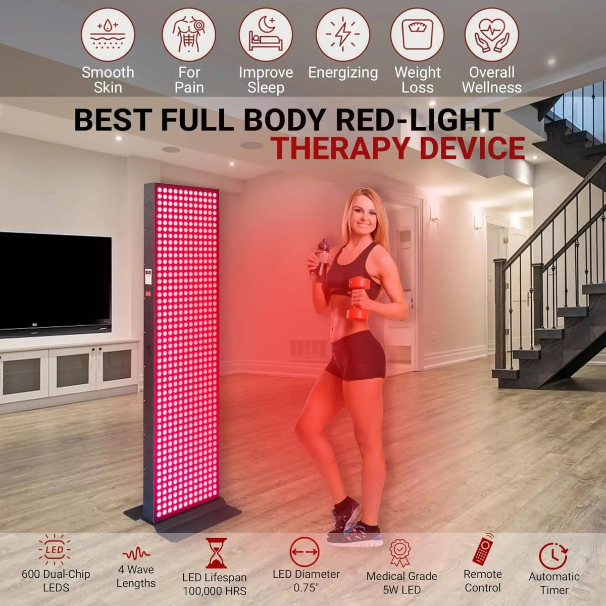 Full-Body Dual-Chip Clinical-Grade Red Light Therapy Panel | Home Use | Everyday Use | Home