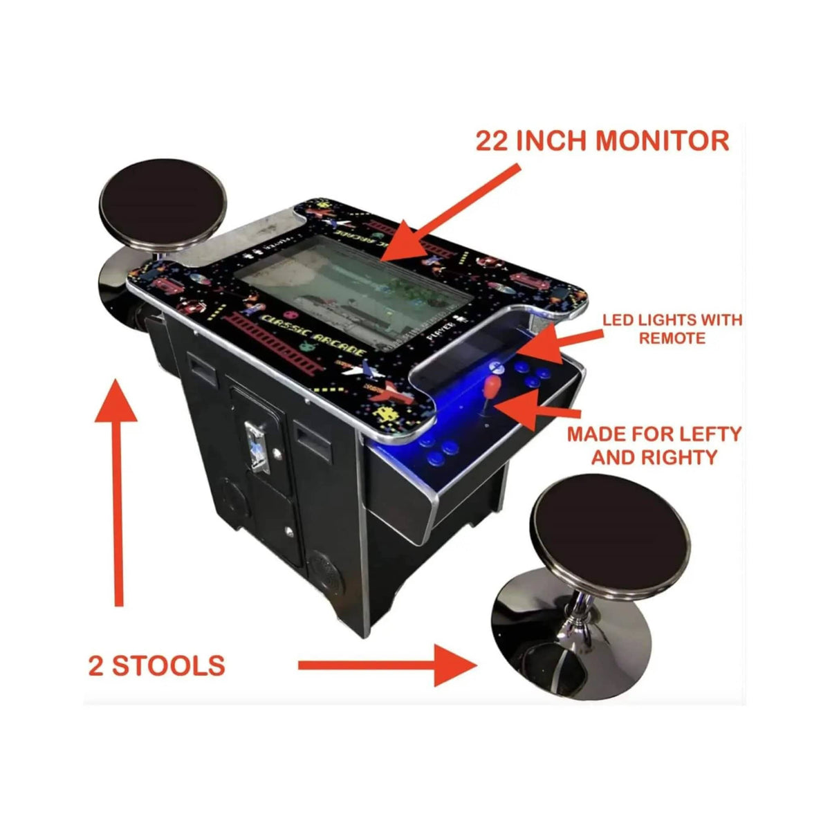 Full-Size Commercial-Grade 2-Player Retro Arcade Machine With 60 Games And Stools | Plug & Play Video Game | Home Use | Home