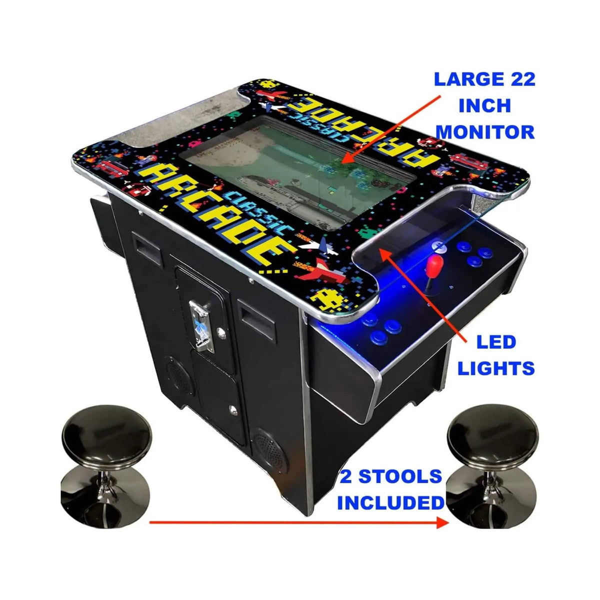 Full-Size Commercial-Grade 2-Player Retro Arcade Machine With 60 Games And Stools | Plug & Play Video Game | Home Use | Home