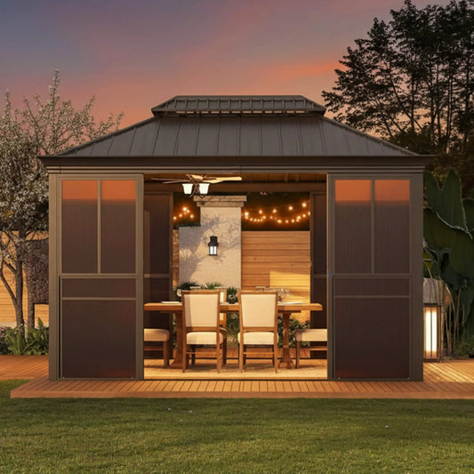 Terrace Fully Enclosed Outdoor Black Sunroom With Lockable Sliding Doors And | Steel | Outdoor Living Use | Outdoor Living