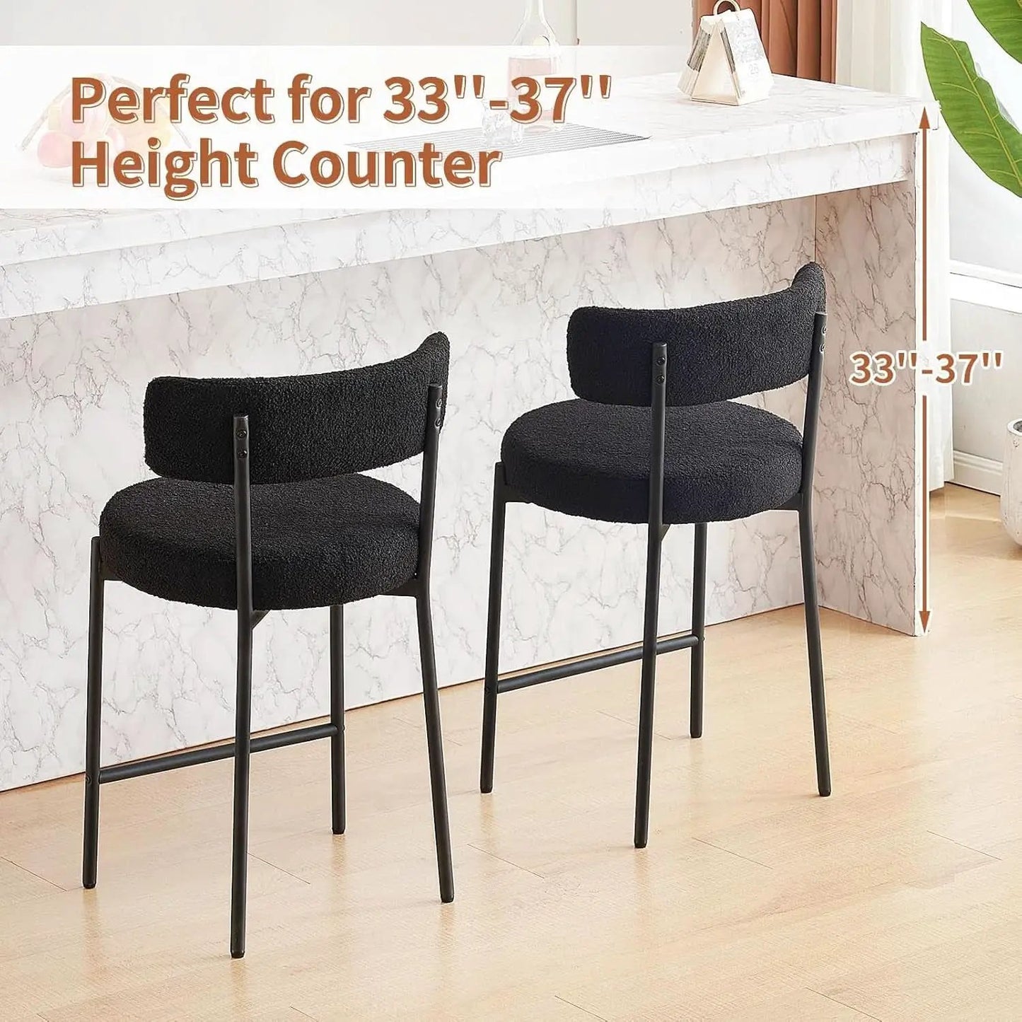 24 Inch Bar Stools Set of 2 Boucle Upholstered Curved Back from PriceLows™
