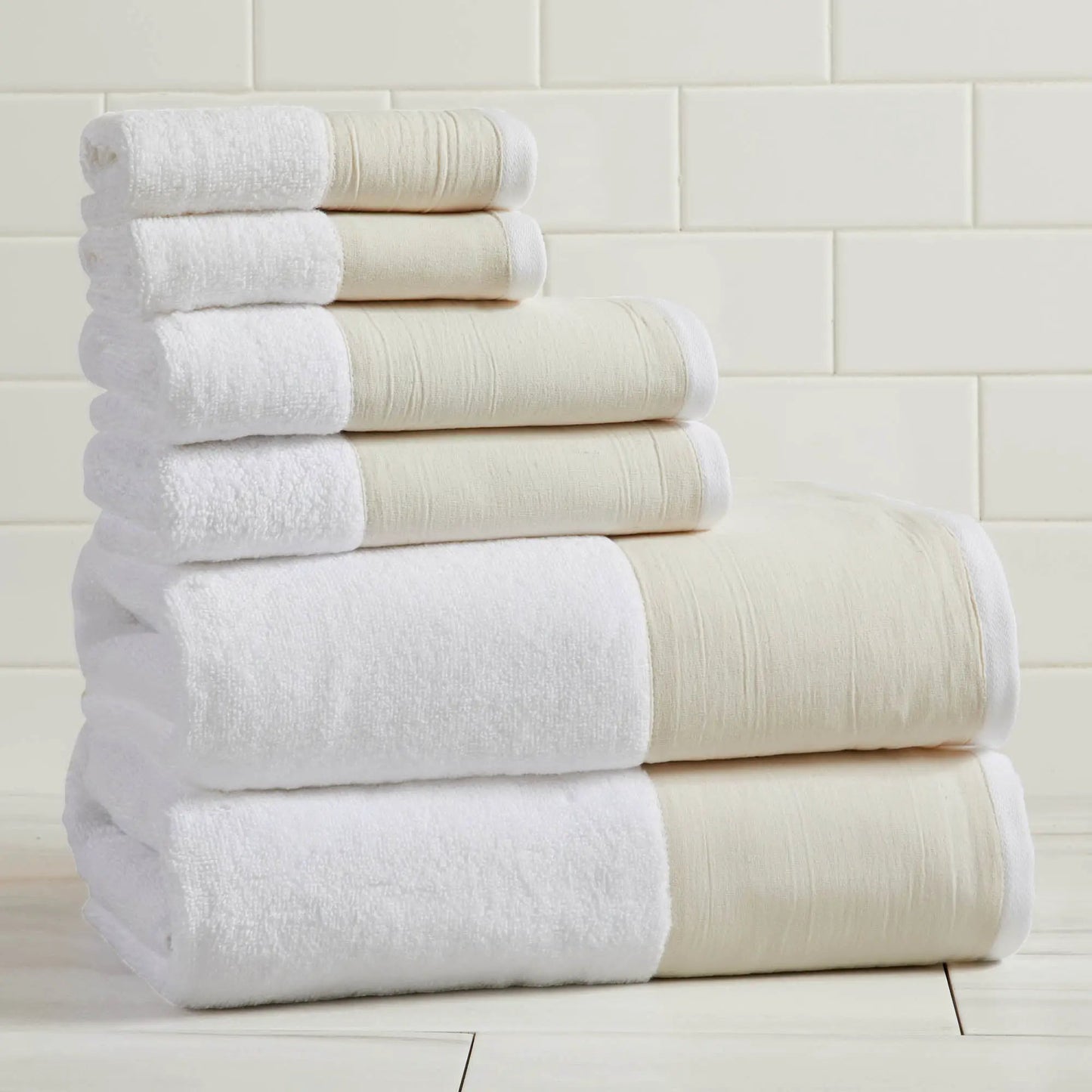 Cotton Linen-Like Border 6-Piece Towel Set - Priya Collection from PriceLows™