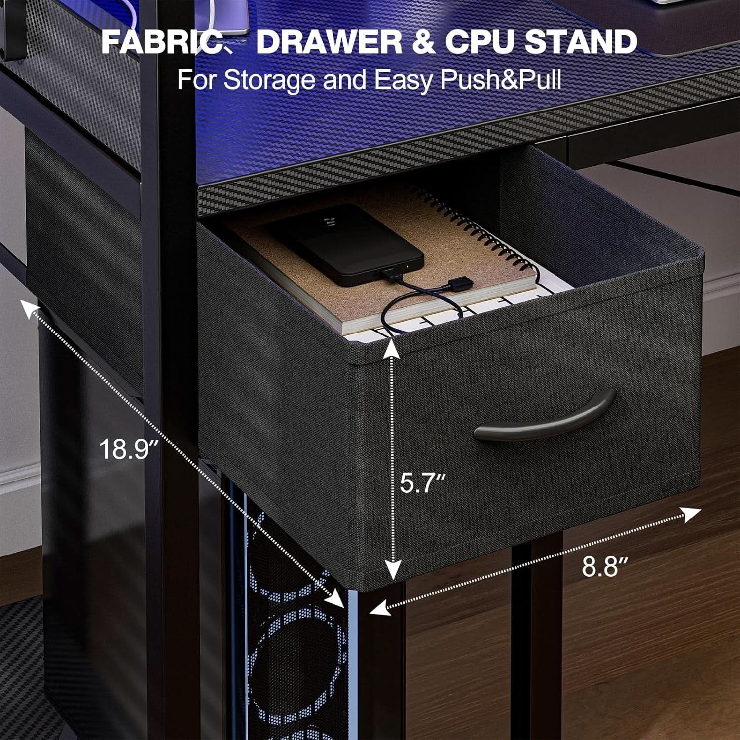 Gaming Desk 55 Inch With Power Outlet And Led Light Carbon Black from PriceLows™