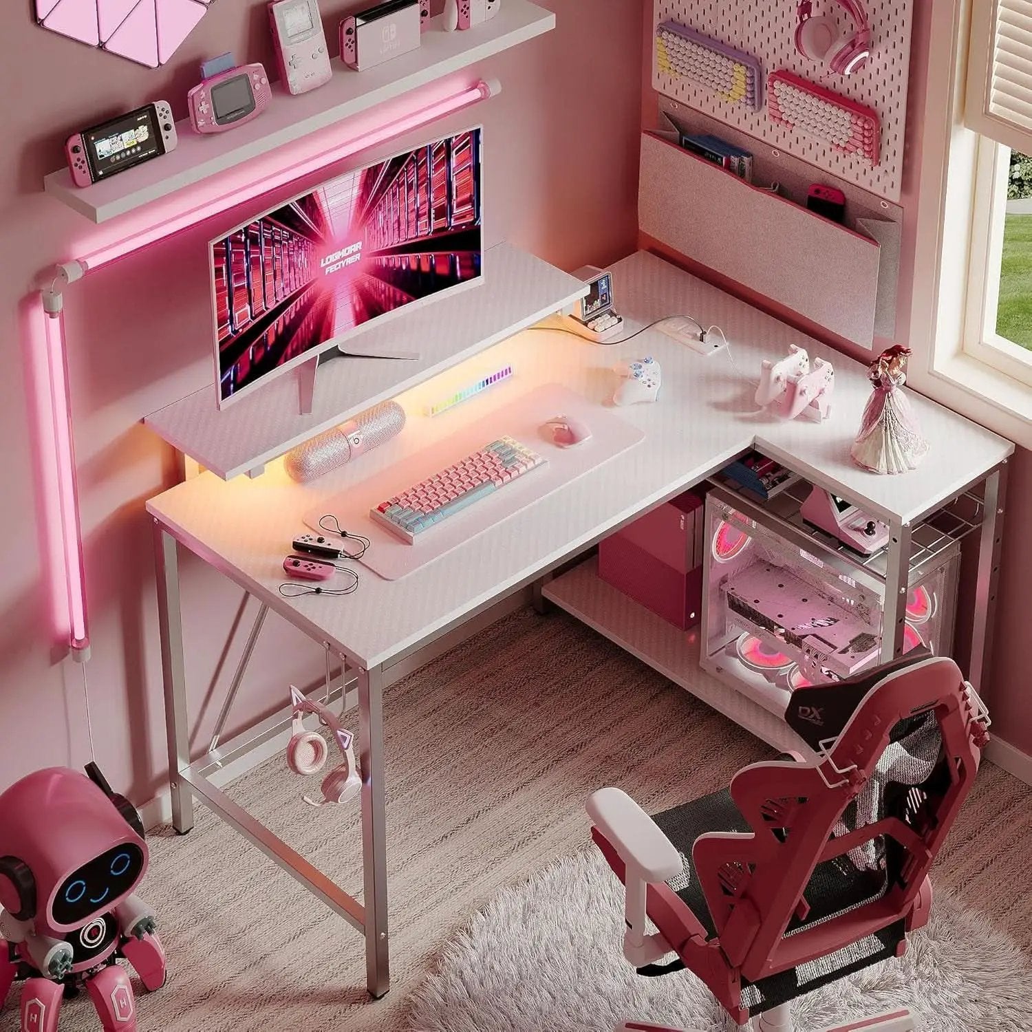42 Inch L Shaped Gaming Desk With Integrated Power Outlets from PriceLows™