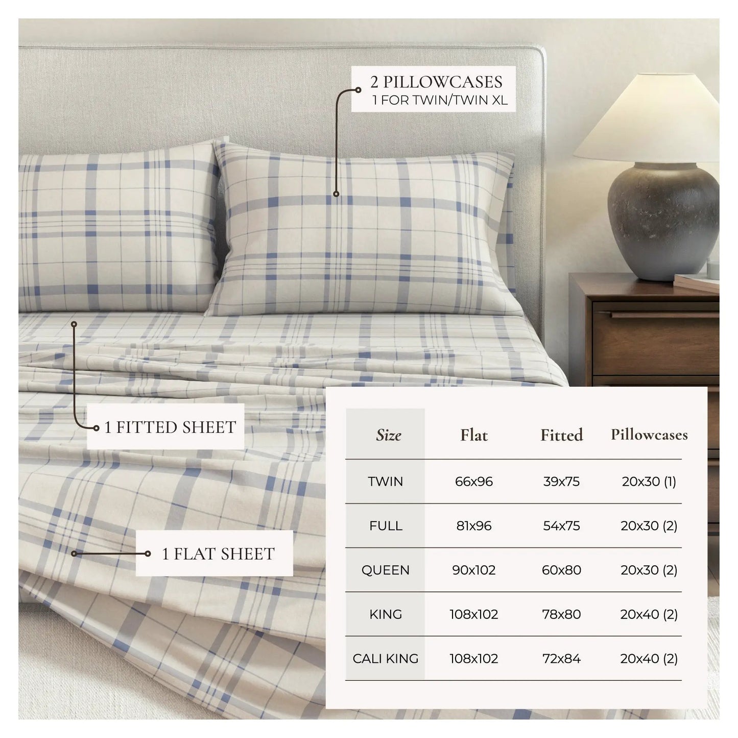 Turkish Cotton Flannel Sheet Set - Plaid & Stripe Collection from PriceLows™