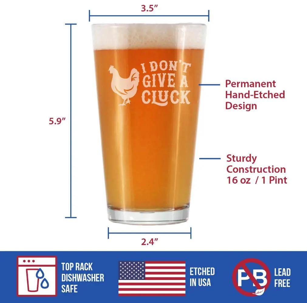 Etched Pint Glass | 16 oz Beer Glass | Dishwasher Safe | Don't Give a Cluck