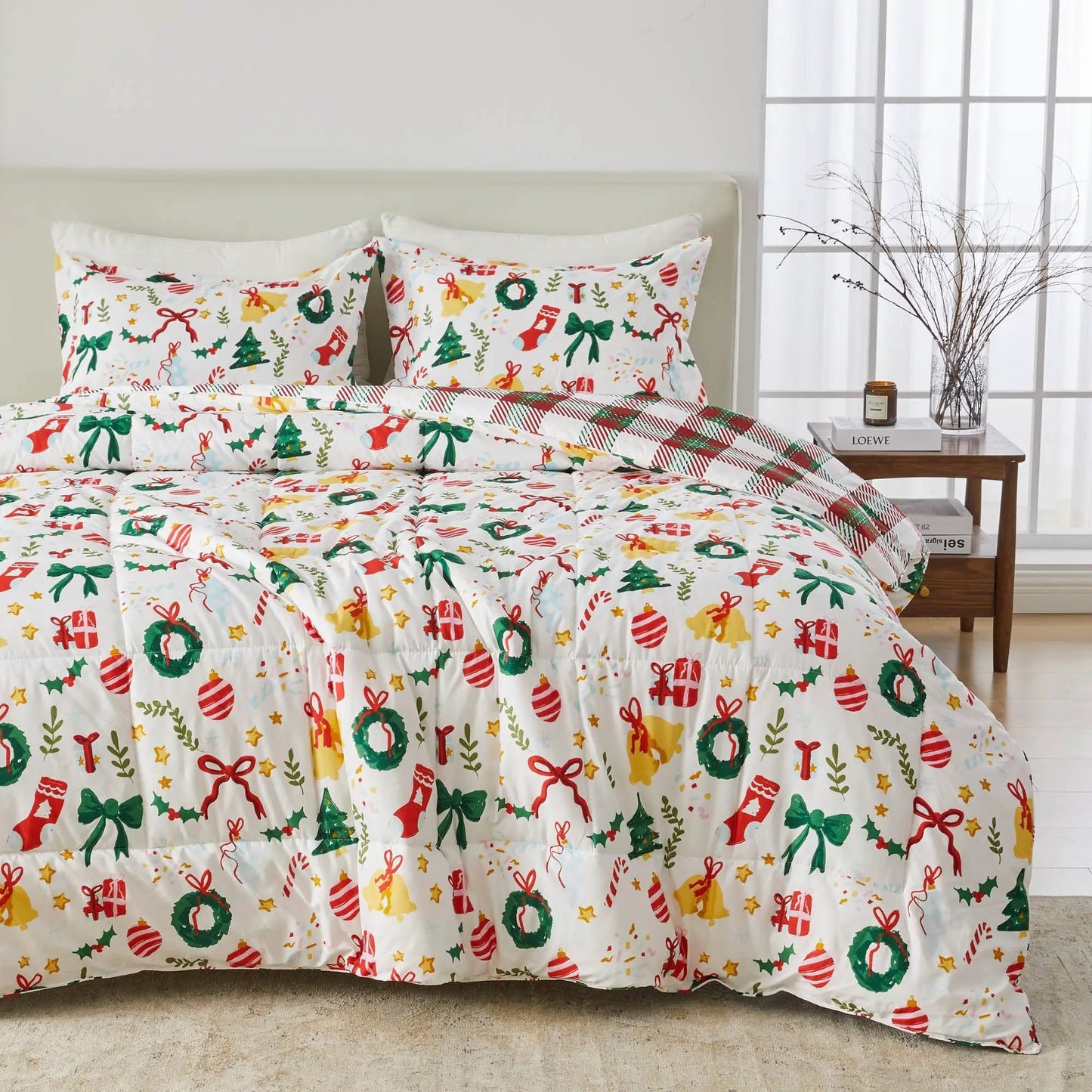 Reversible Christmas Comforter and Sham Set - Holiday / Lodge Odette Collection from PriceLows™