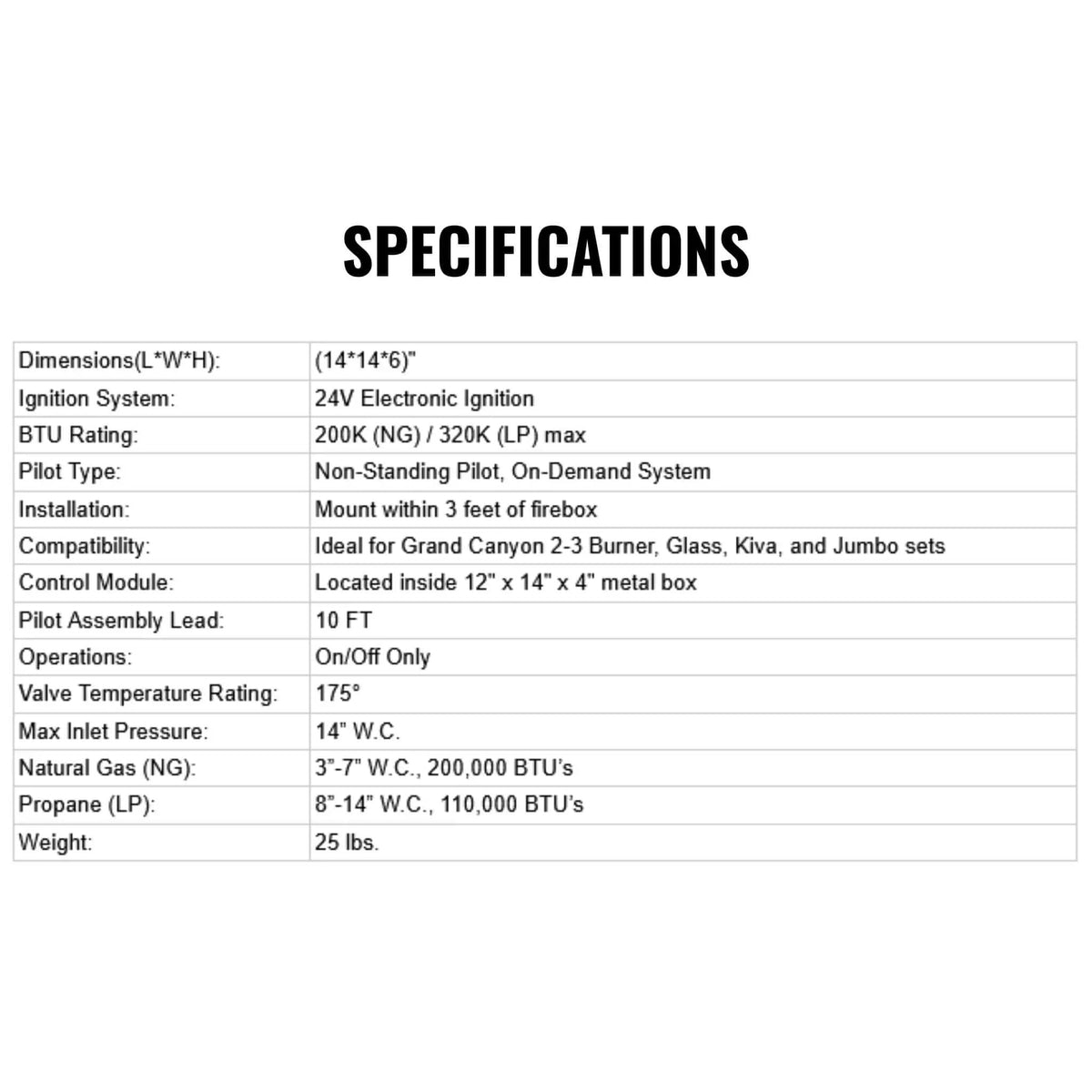 Grand Canyon Electronic Ignition System 200K BTU 10' Pilot For Indoor Use Only | Fire Burner | Home Use | Home