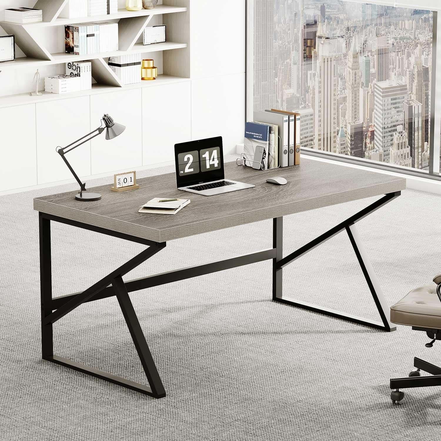 Gray Industrial Computer Desk for Home Office and Gaming from PriceLows™