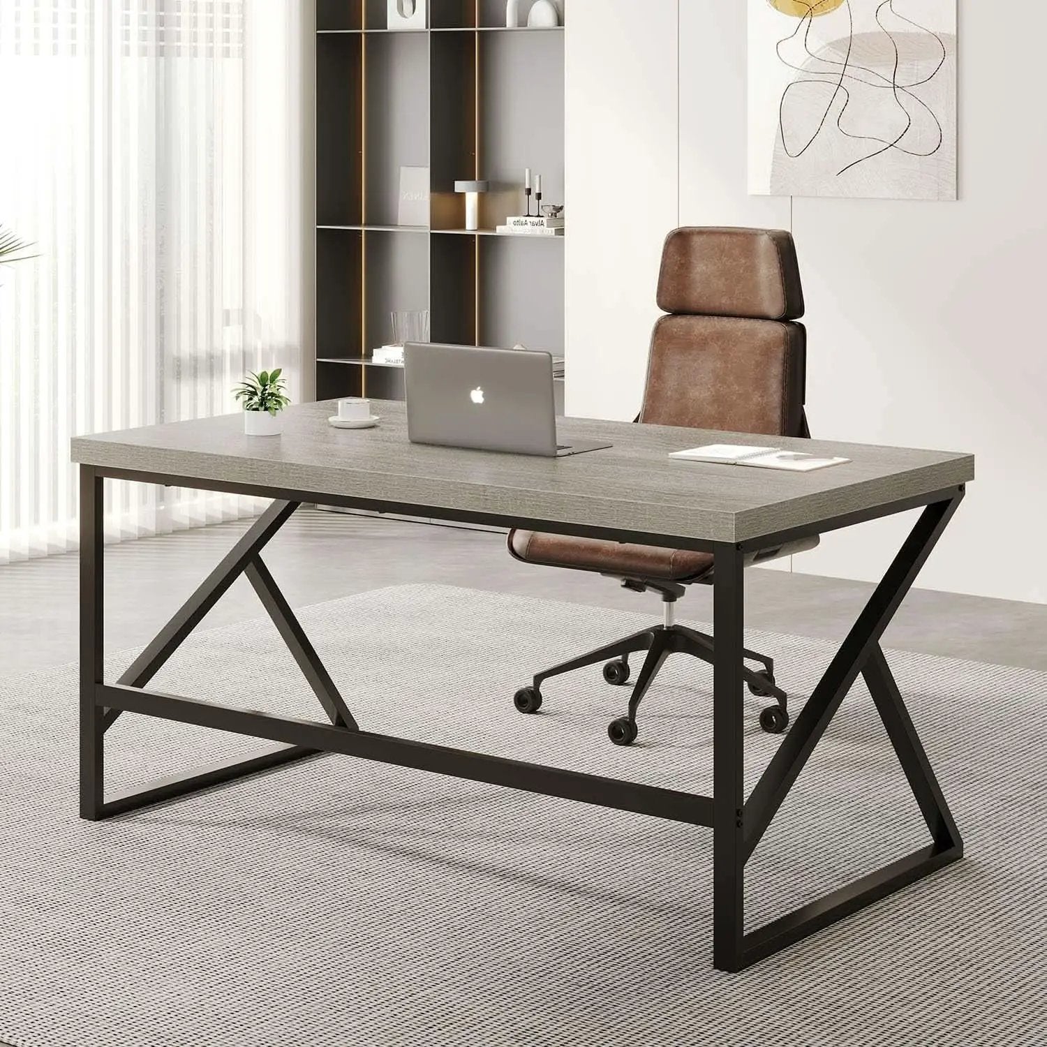 Gray Industrial Computer Desk for Home Office and Gaming from PriceLows™