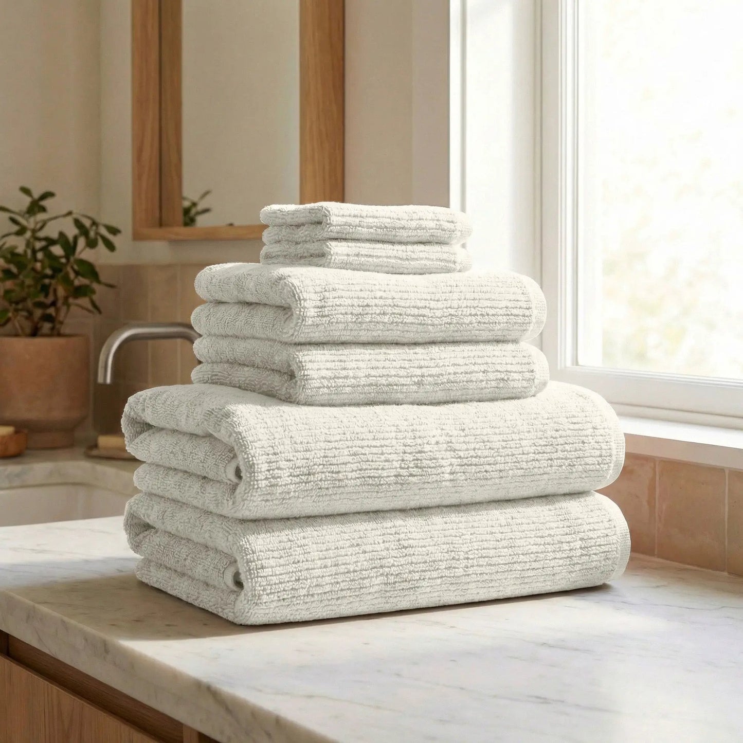 Turkish Cotton Ribbed 6-Piece Bath Towel Set - Georgiana Collection from PriceLows™