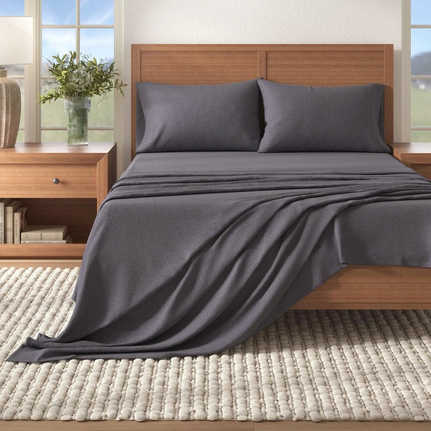 Heathered Solid Cotton Blend Flannel Sheet Set - Anders Collection from PriceLows™