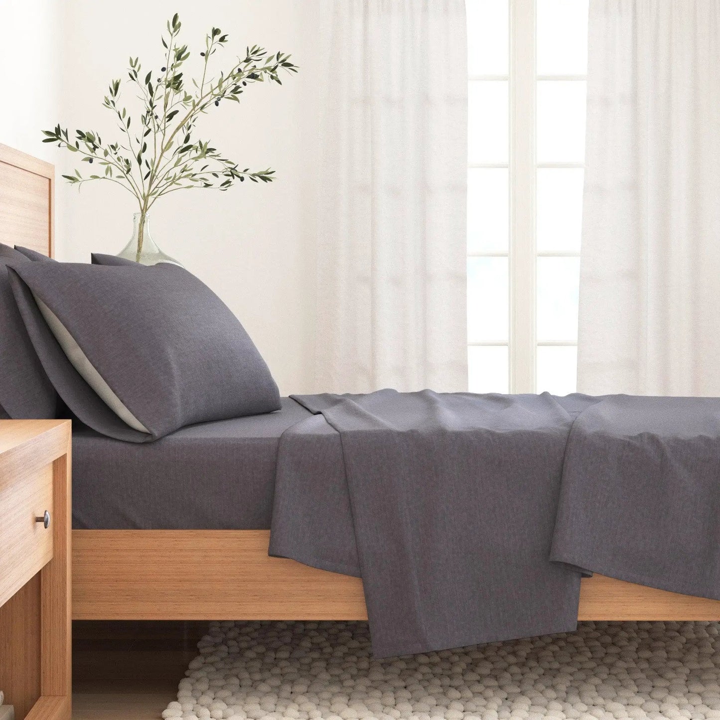 Heathered Solid Cotton Blend Flannel Sheet Set - Anders Collection from PriceLows™