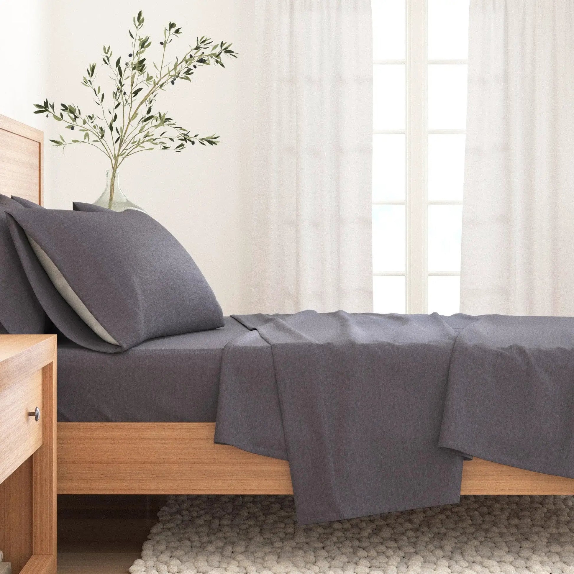 Heathered Solid Cotton Blend Flannel Sheet Set - Anders Collection from PriceLows™