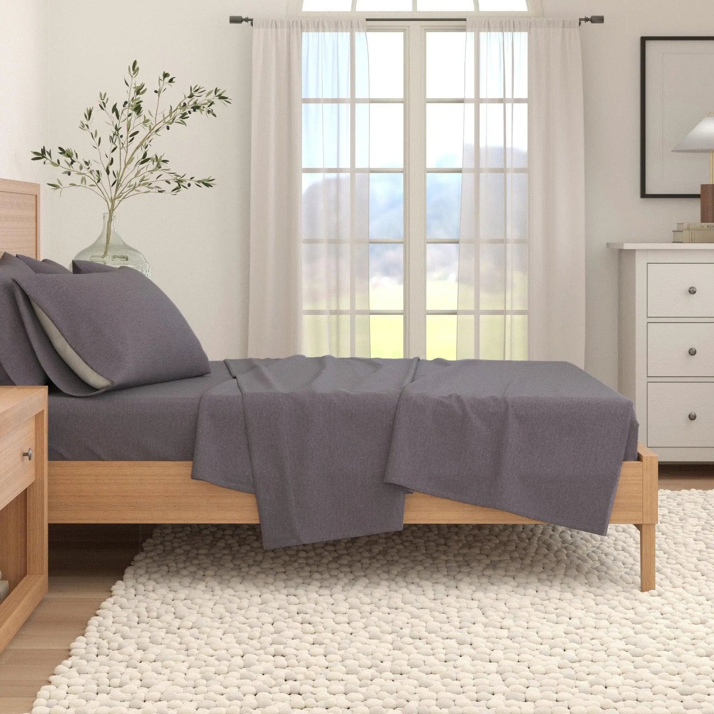 Heathered Solid Cotton Blend Flannel Sheet Set - Anders Collection from PriceLows™