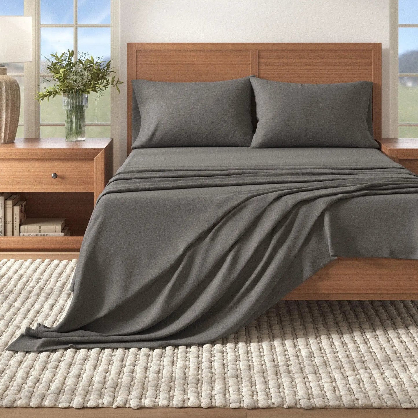 Heathered Solid Cotton Blend Flannel Sheet Set - Anders Collection from PriceLows™