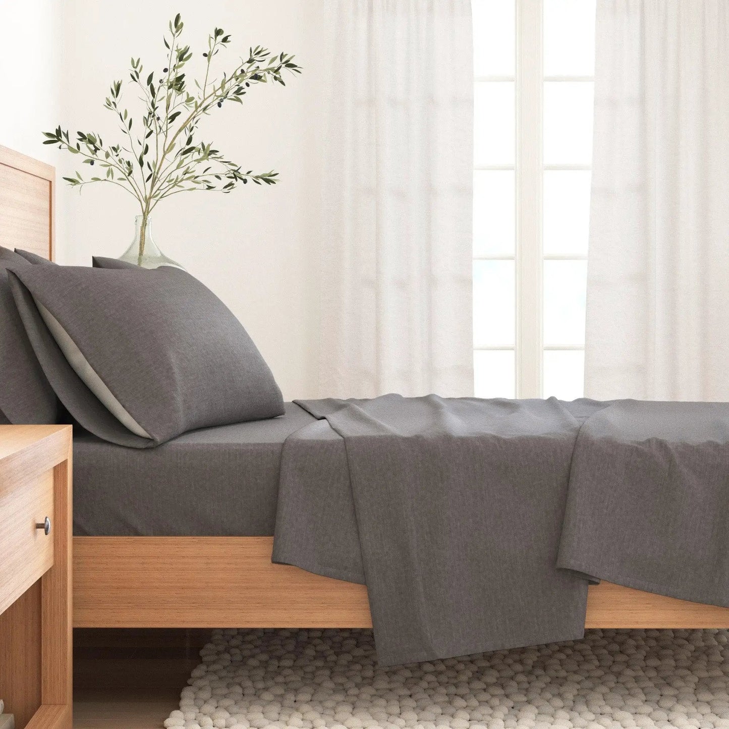 Heathered Solid Cotton Blend Flannel Sheet Set - Anders Collection from PriceLows™