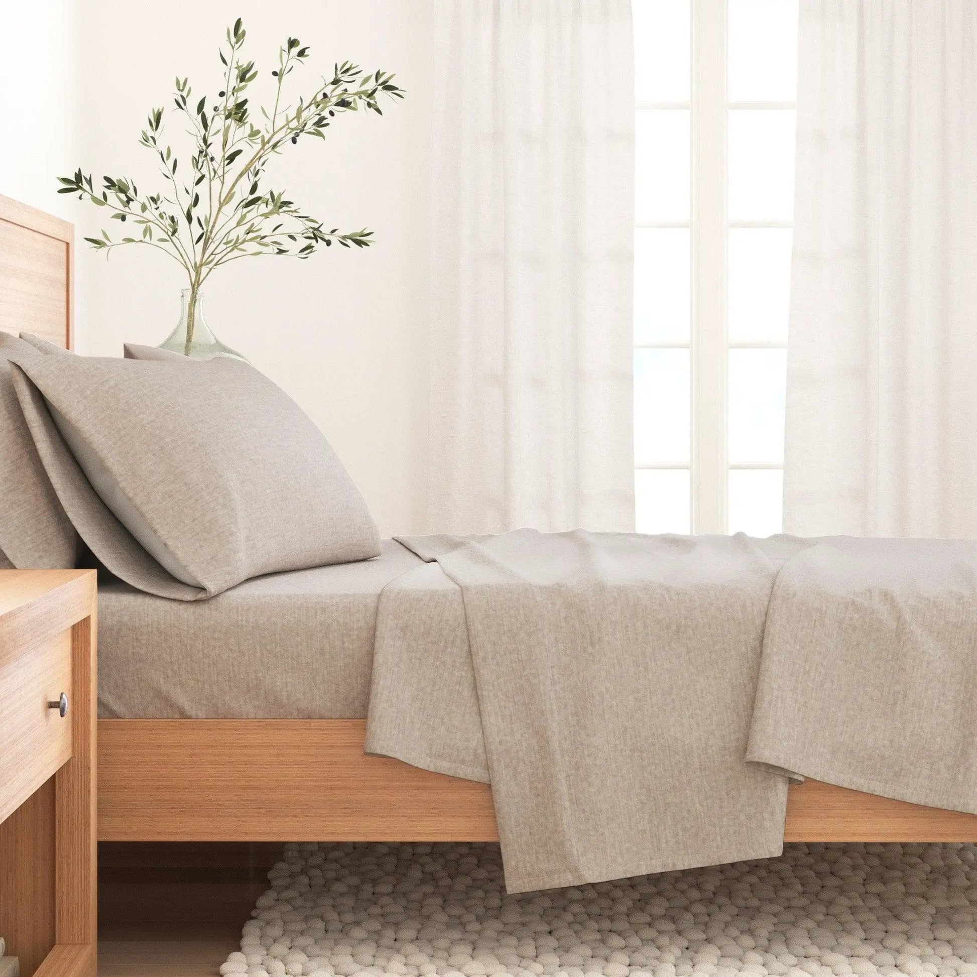 Heathered Solid Cotton Blend Flannel Sheet Set - Anders Collection from PriceLows™