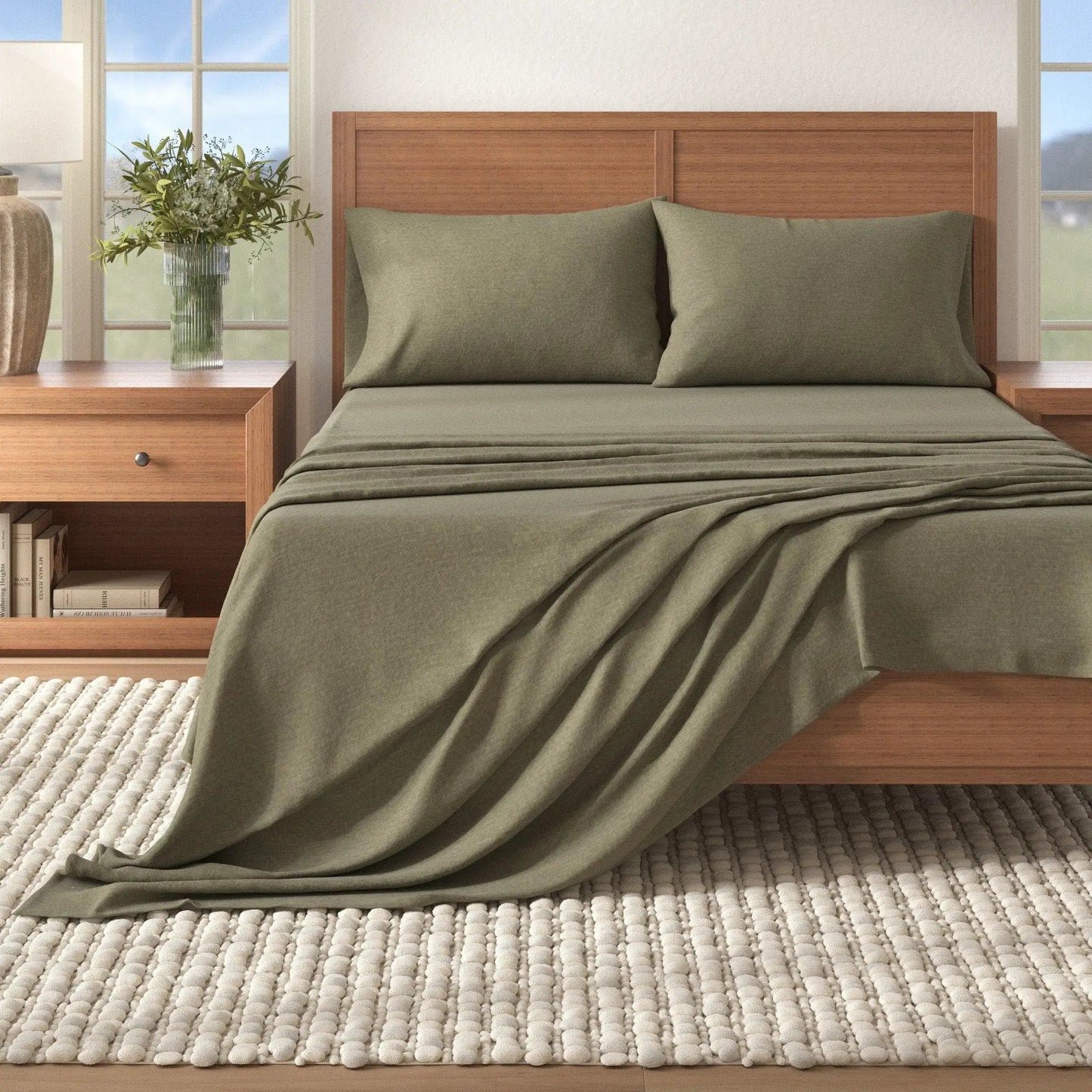 Heathered Solid Cotton Blend Flannel Sheet Set - Anders Collection from PriceLows™