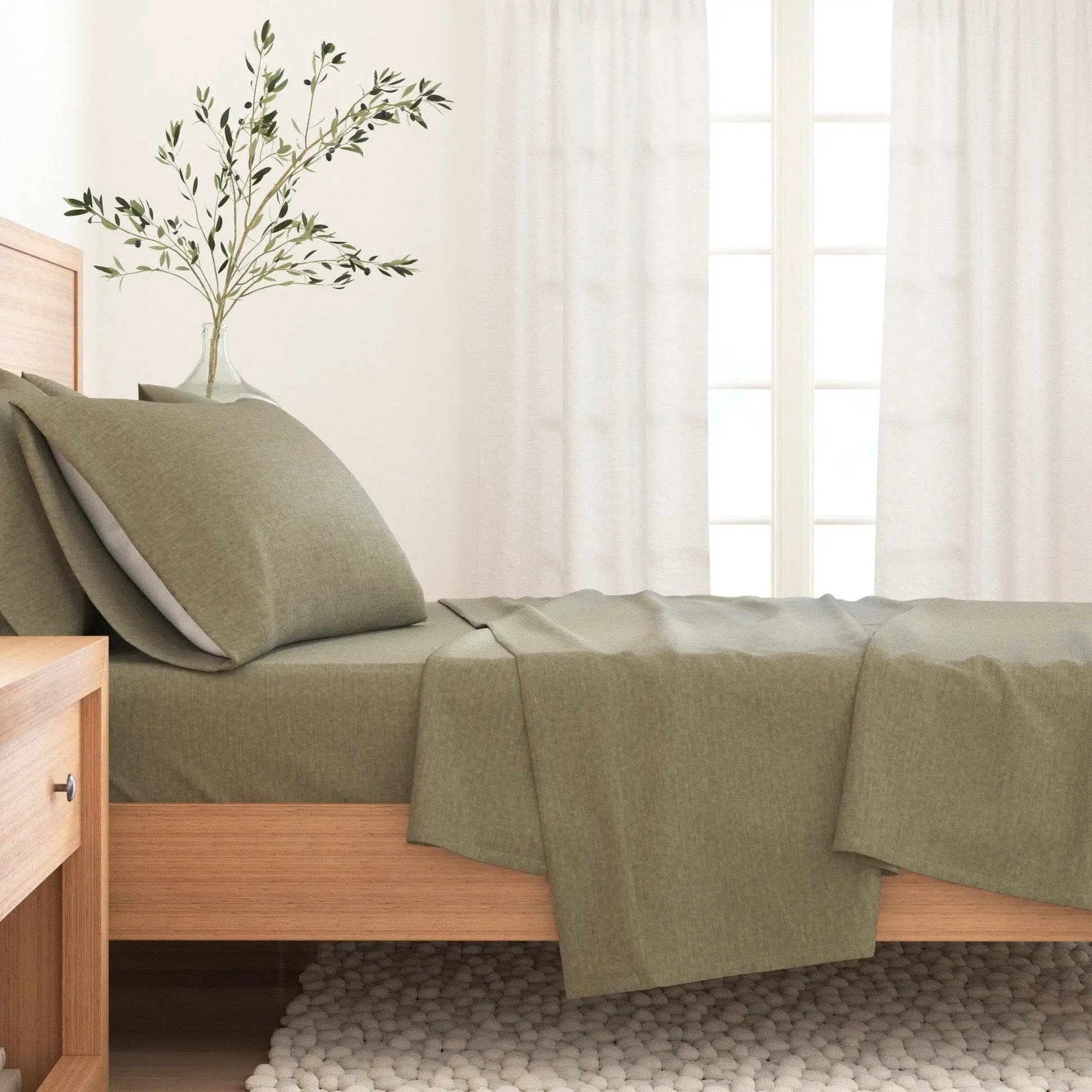 Heathered Solid Cotton Blend Flannel Sheet Set - Anders Collection from PriceLows™