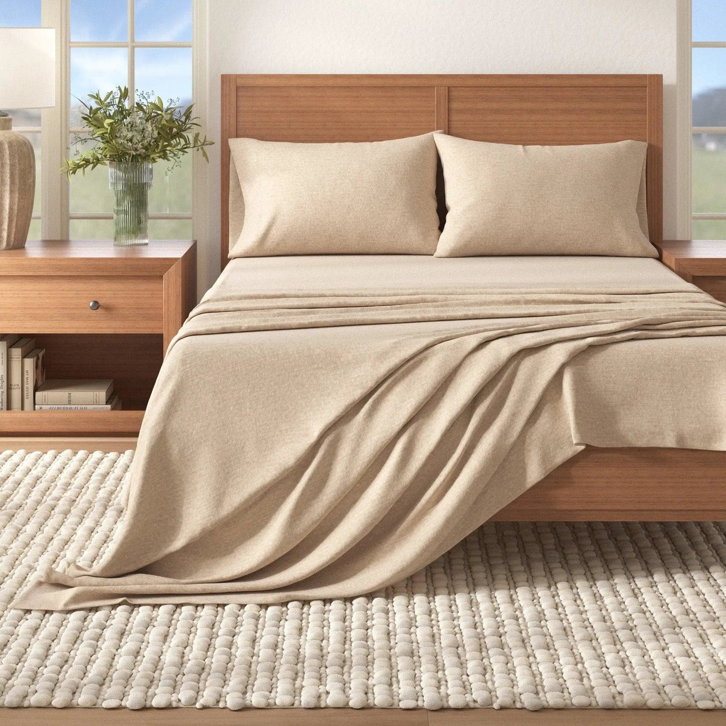 Heathered Solid Cotton Blend Flannel Sheet Set - Anders Collection from PriceLows™