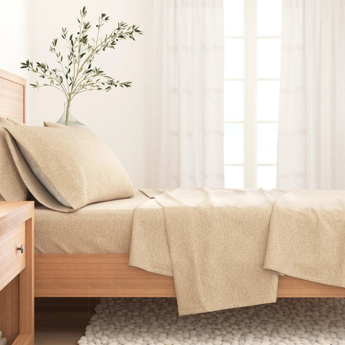 Heathered Solid Cotton Blend Flannel Sheet Set - Anders Collection from PriceLows™