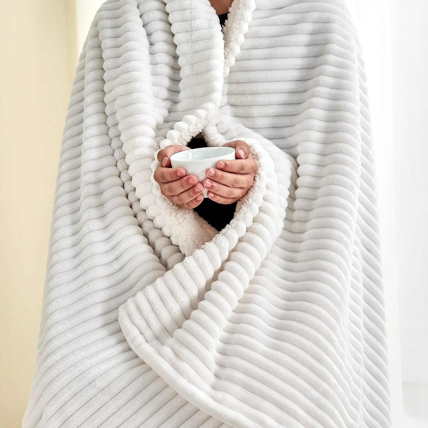 Ribbed Sherpa Throw Blanket - Corduroy Collection from PriceLows™