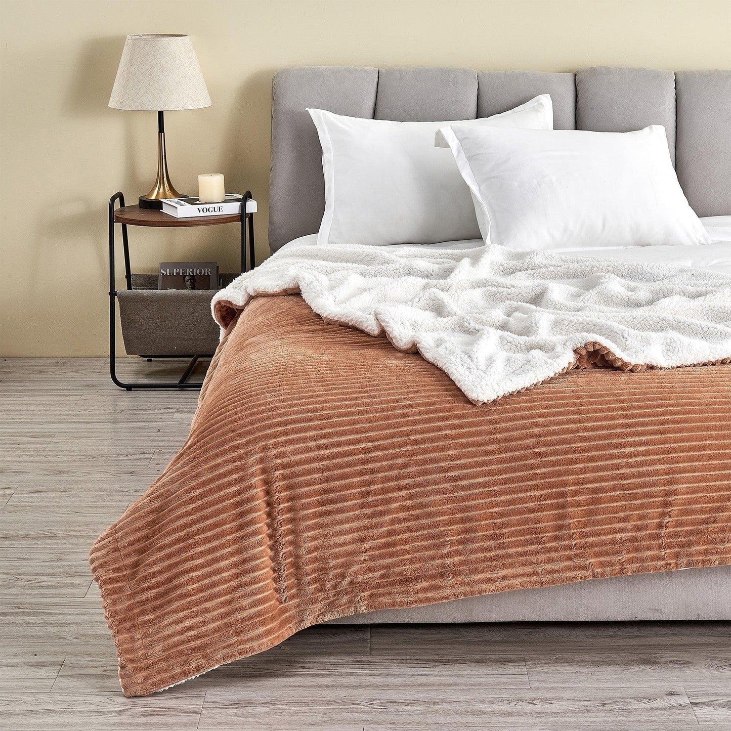 Ribbed Sherpa Throw Blanket - Corduroy Collection from PriceLows™