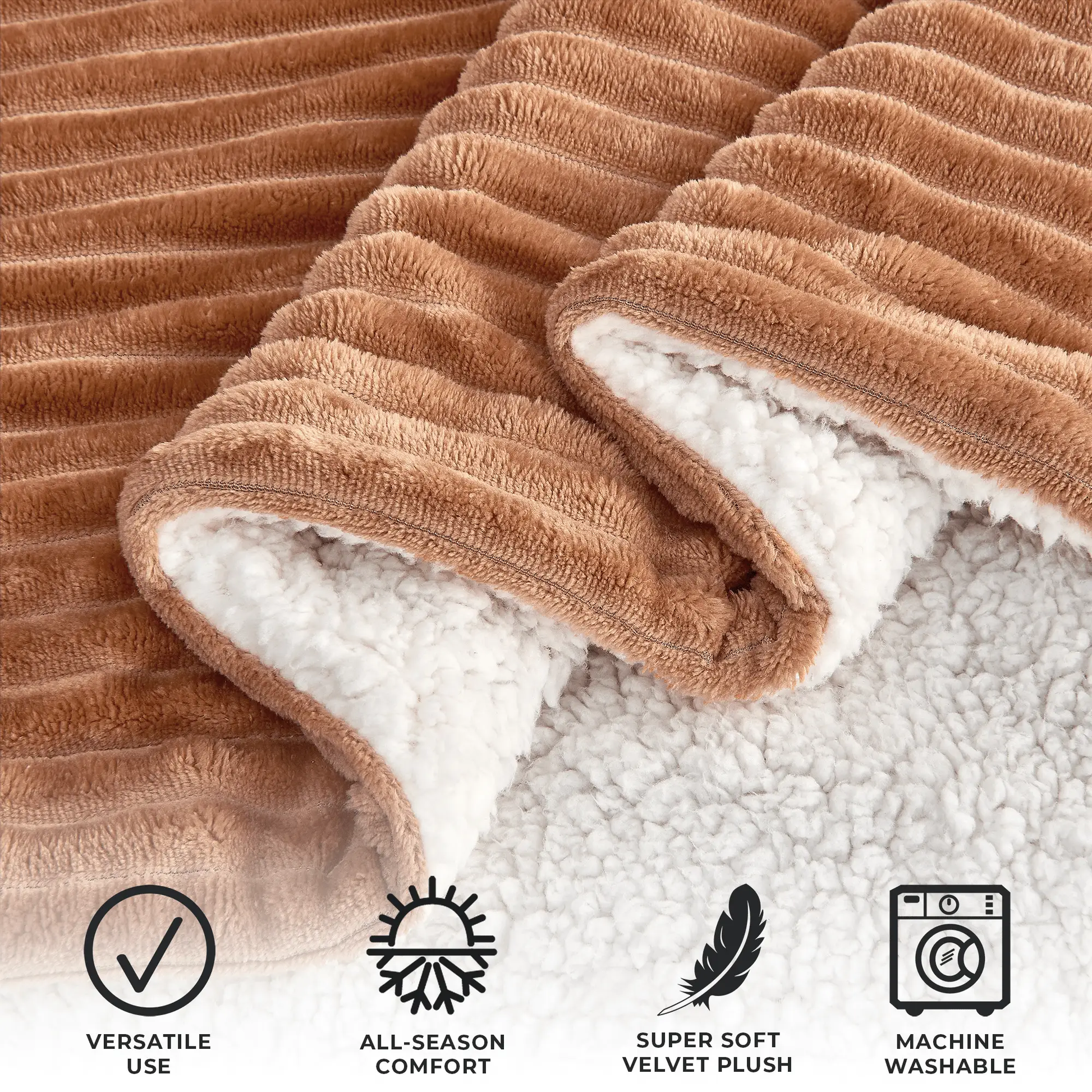Ribbed Sherpa Throw Blanket - Corduroy Collection from PriceLows™