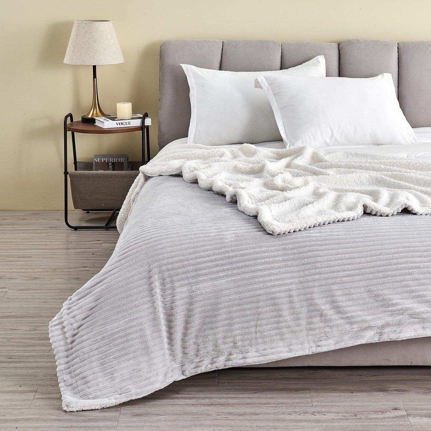 Ribbed Sherpa Throw Blanket - Corduroy Collection from PriceLows™